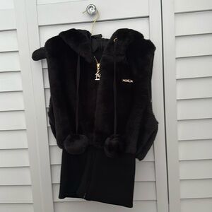 EXCELLENT CONDITION BLACK BEBE FUR HOODED VEST